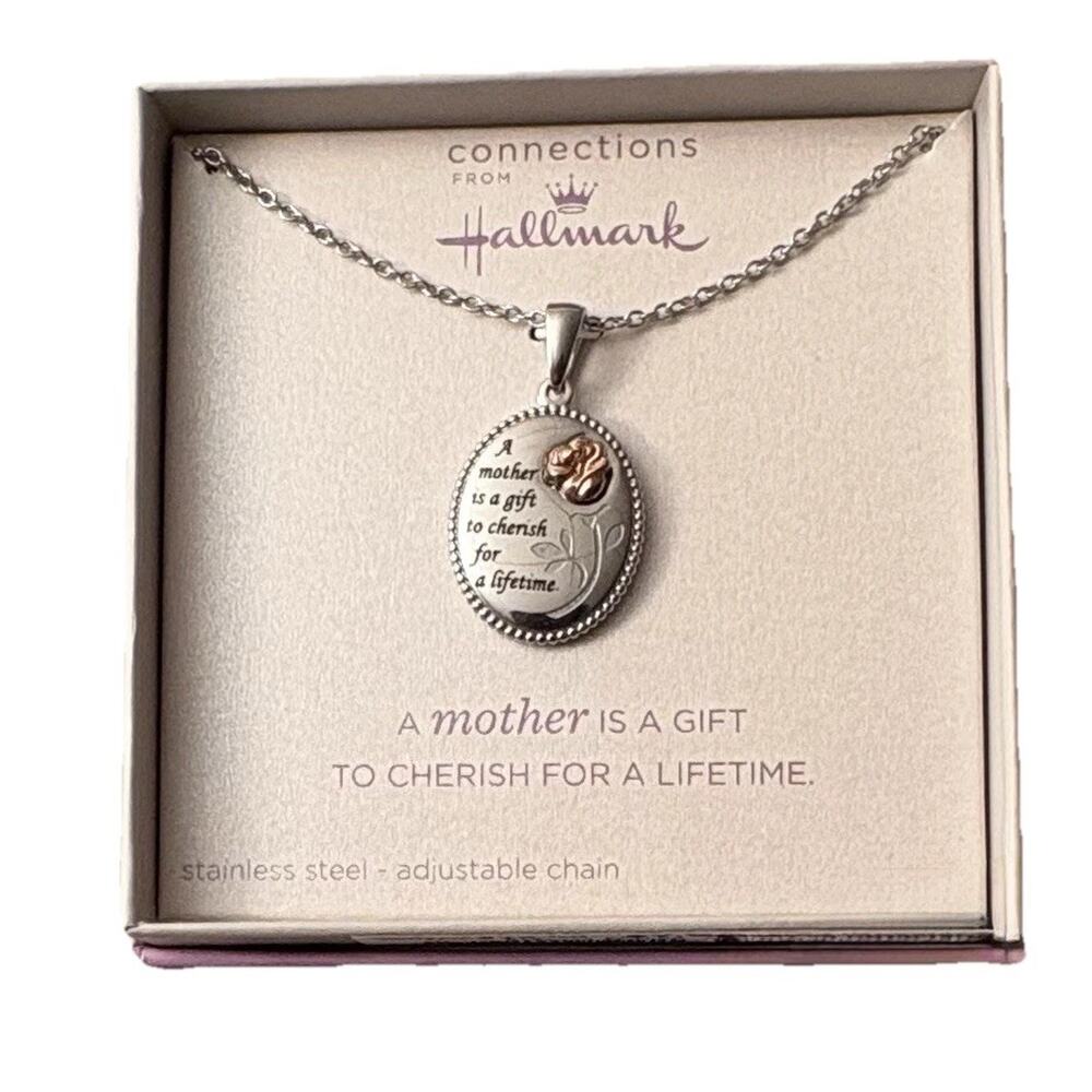 ❌SOLD❌ HALLMARK Engraved Stainless MOTHER Pendant Necklace Silver Chain GIFT BOX